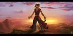  absurd_res canine claws dawn gold hi_res hybrid male mountain nature otter outside painting robe sage sash sheba-windstorm sun webbing wolf xavier_akafur 