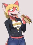  2009 blonde_hair blue_eyes breasts brown_hair chili_chu female geckonori glasses hair hot_dog imminent_vore jeans navel pants pikachu pok&eacute;mon red_panda shirt short_blonde_hair short_brown_hair short_hair teeth tongue vore zipper 