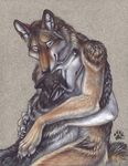  blotch canine couple cuddle cuddling dog duo gay husky love male mammal sitting wolf 
