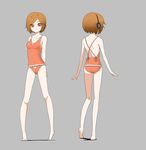  arms_behind_back barefoot brown_eyes brown_hair casual_one-piece_swimsuit covered_navel daigoman full_body grey_background headphones kneepits looking_at_viewer meiko multiple_views one-piece_swimsuit pigeon-toed project_diva_(series) project_diva_2nd sakine_meiko short_hair simple_background smile standing swimsuit swimwear_(module) turnaround vocaloid 