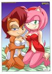  amy_rose bed comic female hedgehog kneeling looking_at_viewer mobian mobius_unleashed pose pussy sally_acorn sega sonic_(series) 