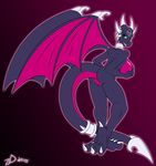  big_breasts breast_grab breasts butt collar cynder dragon female green_eyes horns plump_labia pose pussy solo tail wings 