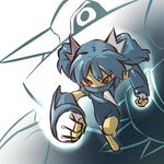  armor blue_hair gen_3_pokemon hair_ornament hitec leg_up metang moemon personification pokemon punching red_eyes short_twintails solo twintails 