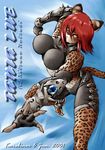  armor feline female karabiner leopard midriff red_hair solo 