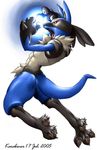  attack fight hindpaw karabiner lucario male pok&eacute;mon red_eyes solo 