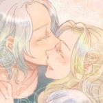  1boy 1girl blonde_hair cecil_harvey couple cursor_(artist) eyes_closed female final_fantasy final_fantasy_iv kiss long_hair lowres male rosa_farrell silver_hair 