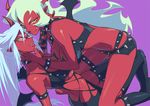  choker choobackers32 demon_girl fang glasses green_eyes kneesocks_(psg) long_hair multiple_girls panty_&amp;_stocking_with_garterbelt purple_background scanty_(psg) thighhighs wings 