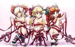  ass blonde_hair breasts christmas earrings grin hair_over_one_eye hat highres jay_phenrix jewelry long_hair looking_at_viewer mario_(series) medium_breasts multiple_girls naked_ribbon navel princess_daisy princess_peach ribbon rosetta_(mario) short_hair smile striped striped_legwear super_mario_bros. thighhighs underboob wallpaper 