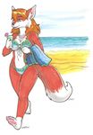  2010 beach canine drink ear_piercing earring female fox hindpaw iggi necklace piercing sand seaside shore solo water 