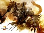  axe charr fangs feline female flat_chested guild_wars horn kekai_kotaki looking_at_viewer mammal official_art video_games weapon 