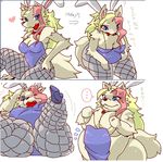  &#21452;&#8224;&#33865; &hearts; ?&dagger;? animal_ears blue_eyes breasts canine fat female fishnet japanese_text mammal overweight rabbit_ears tail text translation_request weight_gain wolf 