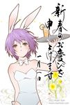  animal_ears brown_eyes bunny_ears bunnysuit cup drink flat_chest mug nagato_yuki purple_hair short_hair solo suzumiya_haruhi_no_yuuutsu translated tray yajou_hirarin 