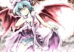  bad_id bad_pixiv_id bat_wings blue_hair dress dress_lift hat older red_eyes remilia_scarlet short_hair smile solo touhou wings zen_o 