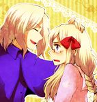  1girl axis_powers_hetalia bad_id bad_pixiv_id blonde_hair blush braid bug butterfly crown france_(hetalia) glasses insect lace leaf long_hair monaco_(hetalia) open_mouth purple_eyes red_ribbon ribbon single_braid smile usui_(h446) 