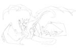  anus athus black_and_white cum cum_in_pussy cum_inside dragon eyes_closed female feral feral_on_feral horn horns lying male monochrome non-anthro on_back penis plain_background scalie sex sketch spread_legs spreading straight white_background wings 