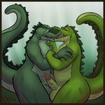  alligator chubby cum drool drooling erection eyes_closed fangs frottage gay green green_scales gtskunkrat kissing male overweight penis reptile saliva scalie tongue 