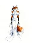  black canine classy dress female fox grey_eyes hair heather_bruton jewelry long_hair long_white_hair necklace orange solo standing wedding_dress white white_hair 