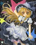  bad_id bad_pixiv_id black_nails blonde_hair hand_on_headwear hat kirisame_marisa long_hair marker_(medium) millipen_(medium) mitsuba_(threeleaf) nail_polish pastel_(medium) ribbon solo touhou traditional_media witch_hat 