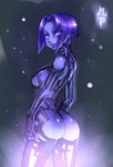  1girl ai(artificial_intelligence) ass breasts cortana female halo highres hologram large_breasts looking_back maniacpaint nude purple_eyes purple_hair purple_skin short_hair smile solo 