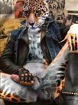  balls denim_jacket erection feline fur leather leopard lewd male masturbation muscles nude penis photomorph real solo 