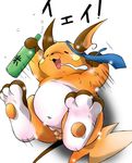  chibineco chubby drool drooling drunk eyes_closed feral flaccid hindpaw japanese_text male necktie nintendo overweight paws penis pok&#233;mon pok&eacute;mon raichu saliva solo text tie translated video_games 