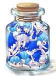  bad_id bad_pixiv_id blue_hair bottle cirno clone cork glass hair_ribbon horo_(nebbia) in_bottle in_container jar multiple_girls ribbon touhou wings 