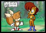  canine chadthecartoonnut female fox kitsune male miles_prower multiple_tails sally_acorn sonic_(series) tail 