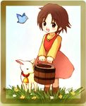  alps_no_shoujo_heidi bell bird brown_hair bucket eijima_moko grass heidi sheep short_hair solo world_masterpiece_theater 