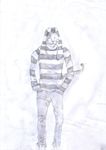  feline greyscale happy hood male mammal monochrome pencils plain_background solo tiger unknown_artist white_background 