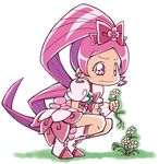  boots bow cure_blossom flower hanasaki_tsubomi heartcatch_precure! knee_boots long_hair magical_girl pink pink_bow pink_eyes pink_hair ponytail precure roku_no_hito solo squatting very_long_hair wavy_mouth 