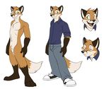  eyes_closed fox green_eyes jailbird jeans male mammal model_sheet nude plain_background sheath sneakers solo testing white_background zerofox 