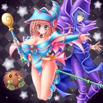  black_magician_girl blonde_hair blush breasts cleavage dark_magician dark_magician_girl duel_monster highres huge_breasts kogarashi_(artist) kogarashi_(wind_of_winter) kuriboh smile yu-gi-oh! yugioh_duel_monsters yuu-gi-ou yuu-gi-ou_duel_monsters 