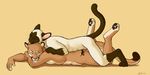  anal anal_penetration anthro cat cougar duo ear_piercing earring exuli eyes_closed feline from_behind gay lying male mammal nude on_front penetration penis piercing puma sex 