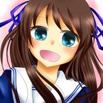  aqua_eyes bad_id bad_pixiv_id brown_hair budou_(canary_no_kanade) fruits_basket hair_ribbon honda_tooru ribbon school_uniform smile solo 