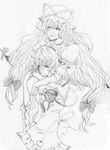  bad_id bad_pixiv_id botan00 graphite_(medium) greyscale hug komeiji_satori monochrome multiple_girls touhou traditional_media yakumo_yukari 