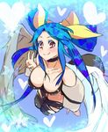  asymmetrical_wings bare_shoulders blue_hair bow breasts choker cleavage detached_sleeves dizzy eightman guilty_gear hair_bow large_breasts red_eyes solo tail thighhighs v wings 