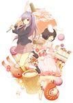  animal_ears bad_id bad_pixiv_id barefoot black_hair blazer bunny_ears bunny_tail daruma_doll dioptrie doll dress feet inaba_tewi jacket kine long_hair mallet multiple_girls necktie new_year purple_hair red_eyes reisen_udongein_inaba short_hair skirt smile socks tail touhou 