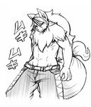  black_and_white clothing dog greyscale legendz male mammal monochrome pants plain_background risuou sketch solo urekemo white_background wolfy wolfy_the_werewolf 