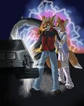  back_to_the_future blue_eyes canine car couple delorean female flower fox light lightning male parody science unknown_artist 