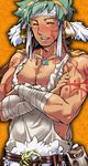  1boy blush carlos_(rune_factory) carlos_(rune_factory_3) green_hair male male_focus muscle muscles pecs rune_factory rune_factory_3 singlet solo tan tattoo 