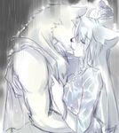  dog female fox kissing kubikitsune kubikitsune_(artist) kubikitsune_(character) male mammal monochrome rain rudolf wet 