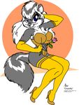  anthro breasts chantilly cheesecake clothed clothing female flower fur grey_fur hair joseph_ny long_hair looking_at_viewer mammal pinup pose rose sitting skunk solo white_hair 