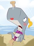  blonde_hair blush cetacean cum female hair mammal marine pearl_krabs penis spongebob_squarepants swimsuit unknown_artist 