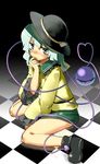  bad_id bad_pixiv_id blush checkered eyeball green_eyes hat heart heart_of_string hota komeiji_koishi sitting solo third_eye touhou wariza 