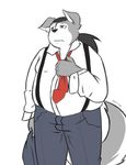  canine clothed clothing dog fat grey_eyes husky male mammal overweight plain_background solo tail unknown_artist white_background 