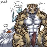  bomb_(artist) condom denied erection feline female frown japanese_text male penis smoke straight tiger translated 