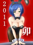  2011 animal_ears bad_id bad_pixiv_id blue_hair breasts bunny_ears bunnysuit cleavage green_eyes kashiwagi_haruko medium_breasts muvluv pantyhose saitou_kawashi short_hair solo 