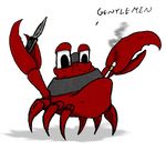  arthropod beastrune butterfly_knife cigarette crab crustacean english_text knife marine mask plain_background smoking solo spy_(team_fortress_2) spycrab team_fortress_2 text weapon white_background 