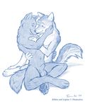  anthro balls blank_background blue_and_white canine couple duo eye_contact gay holding kildoo looking_at_each_other male mammal monochrome nude paws plain_background shaded sheath taurin_fox whiskers white_background wolf 