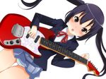  bad_id bad_pixiv_id black_eyes black_hair blush brown_eyes guitar instrument k-on! kazuha_nanako long_hair nakano_azusa neck_ribbon panties pantyshot red_ribbon ribbon school_uniform solo striped striped_panties twintails underwear wind wind_lift 